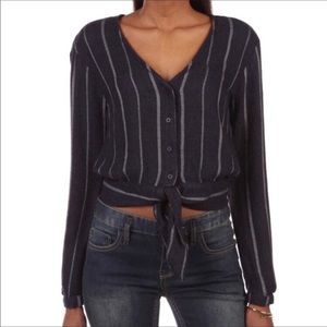 Anthropology Long Sleeve Button-Down Tie Waist Top